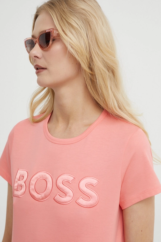 różowy BOSS t-shirt bawełniany Damski