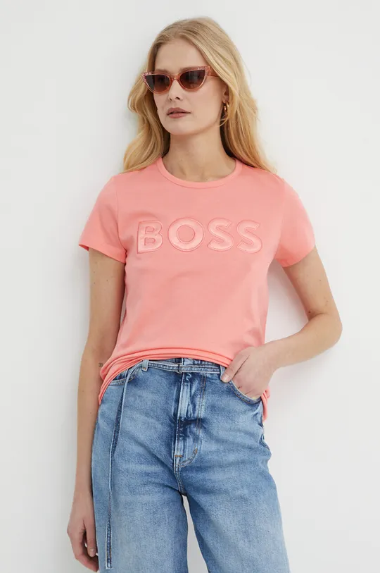 розовый Хлопковая футболка BOSS