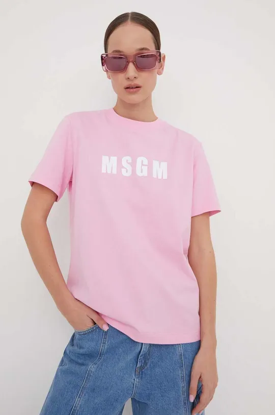 Βαμβακερό μπλουζάκι MSGM ροζ