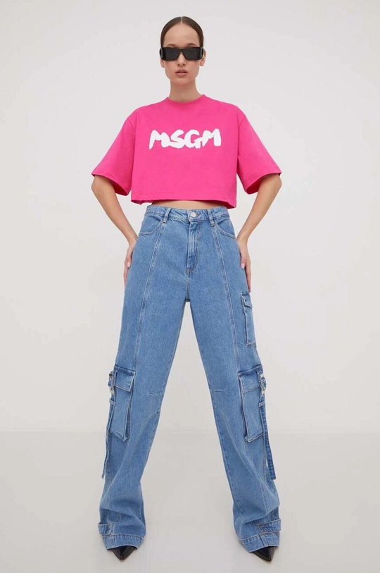 różowy MSGM t-shirt bawełniany Damski