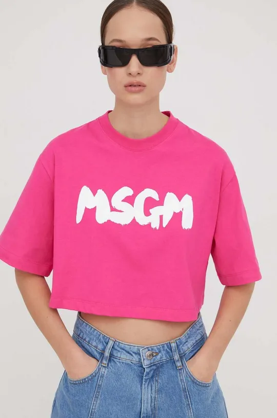 Хлопковая футболка MSGM розовый