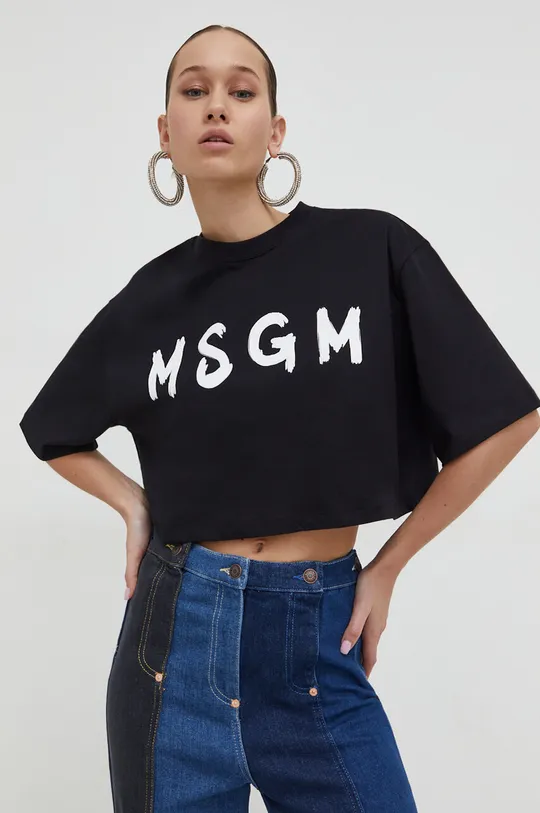 čierna Bavlnené tričko MSGM