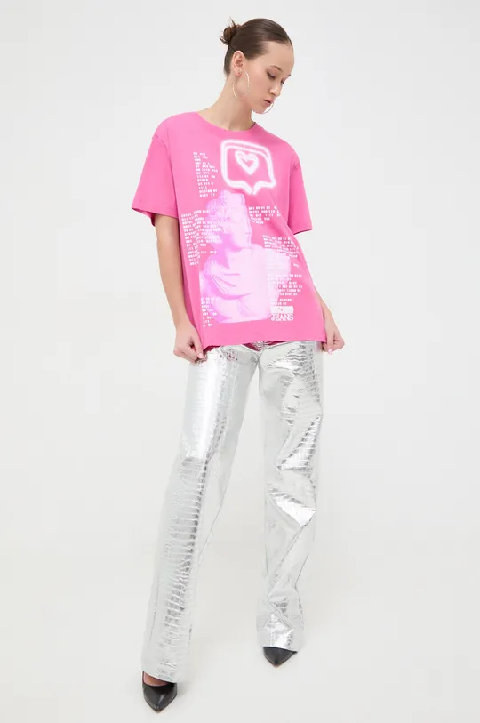 розовый Хлопковая футболка Moschino Jeans Женский