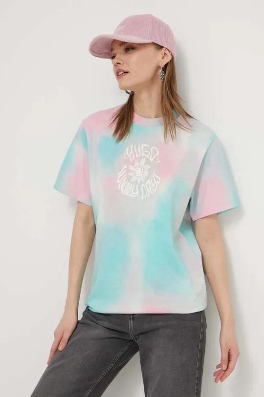 πολύχρωμο Βαμβακερό μπλουζάκι HUGO Γυναικεία