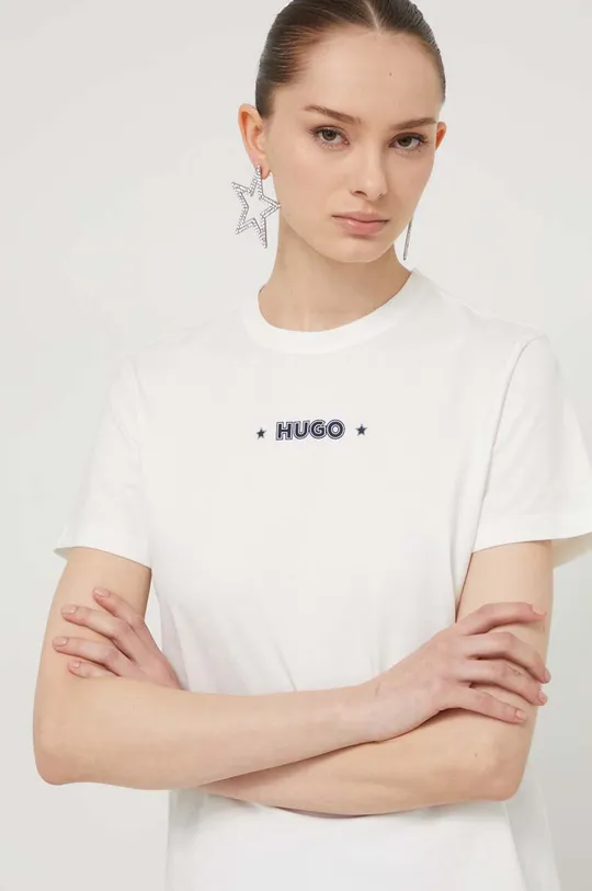 bela Bombažna kratka majica HUGO Ženski