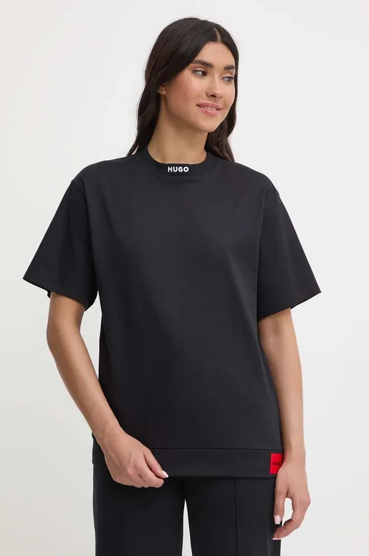 Bavlnené elegantné tričko HUGO čierna