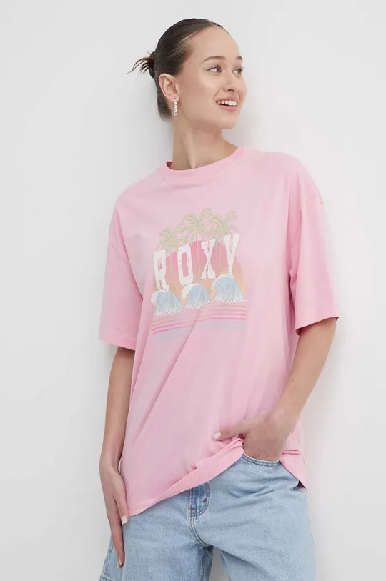 рожевий Бавовняна футболка Roxy