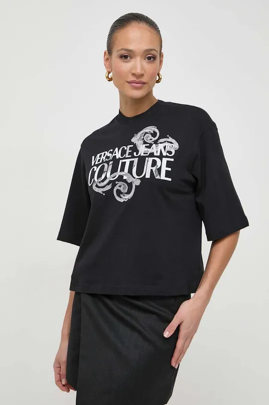 crna Pamučna majica Versace Jeans Couture Ženski