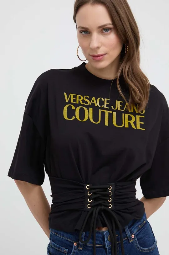 čierna Bavlnené tričko Versace Jeans Couture