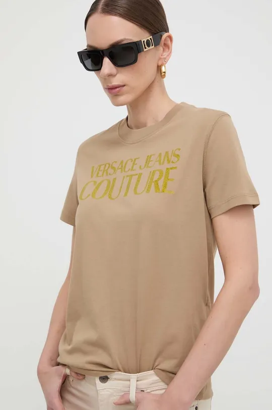 beżowy Versace Jeans Couture t-shirt bawełniany