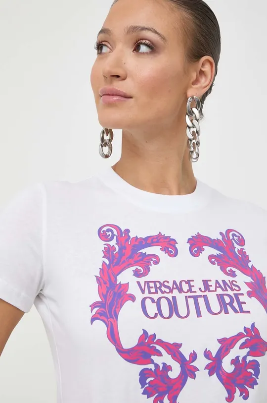bela Bombažna kratka majica Versace Jeans Couture