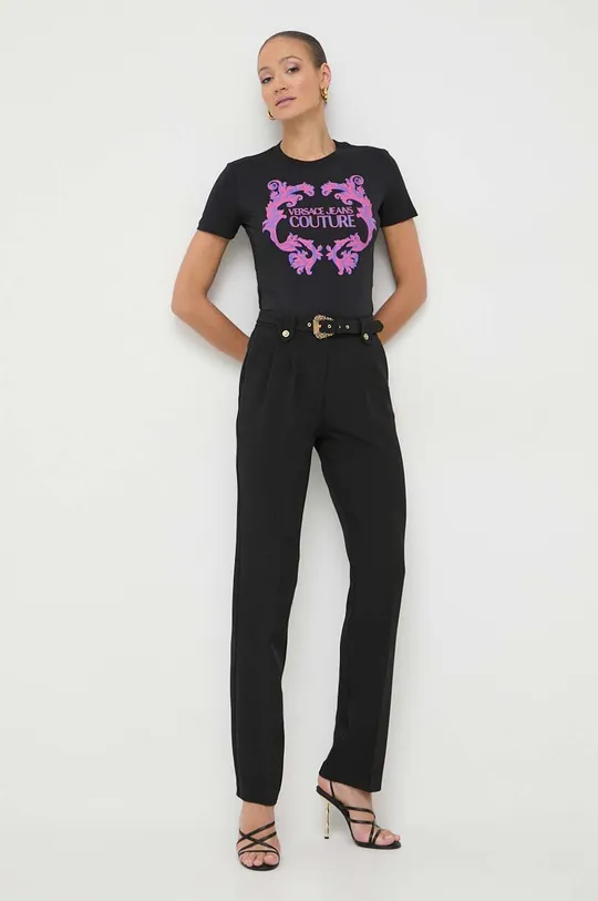 Bombažna kratka majica Versace Jeans Couture črna