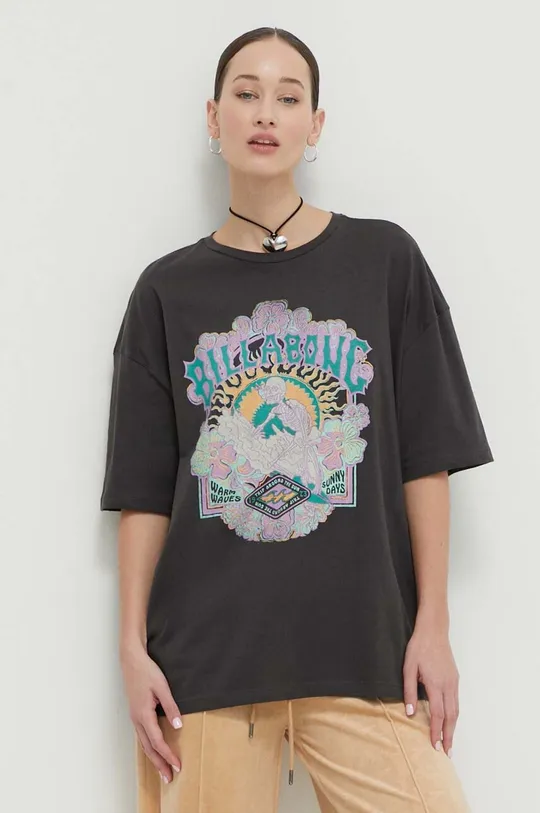 μαύρο Βαμβακερό μπλουζάκι Billabong Γυναικεία