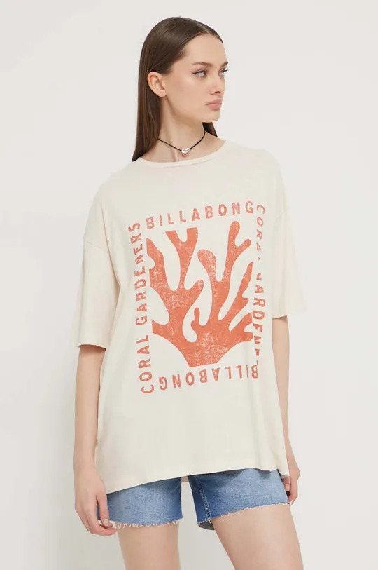 beżowy Billabong t-shirt bawełniany BILLABONG X CORAL GARDENERS