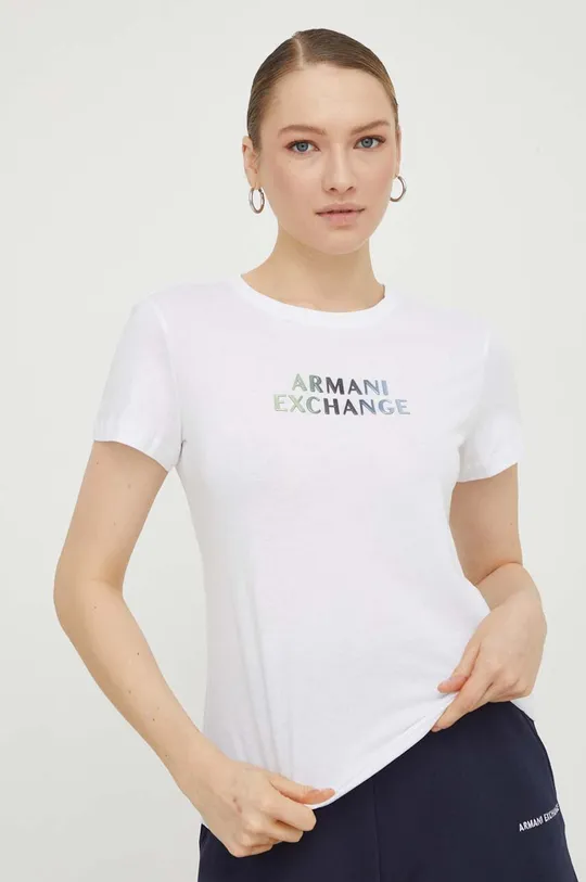 λευκό Βαμβακερό μπλουζάκι Armani Exchange Γυναικεία