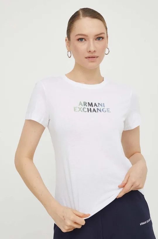 білий Бавовняна футболка Armani Exchange Жіночий