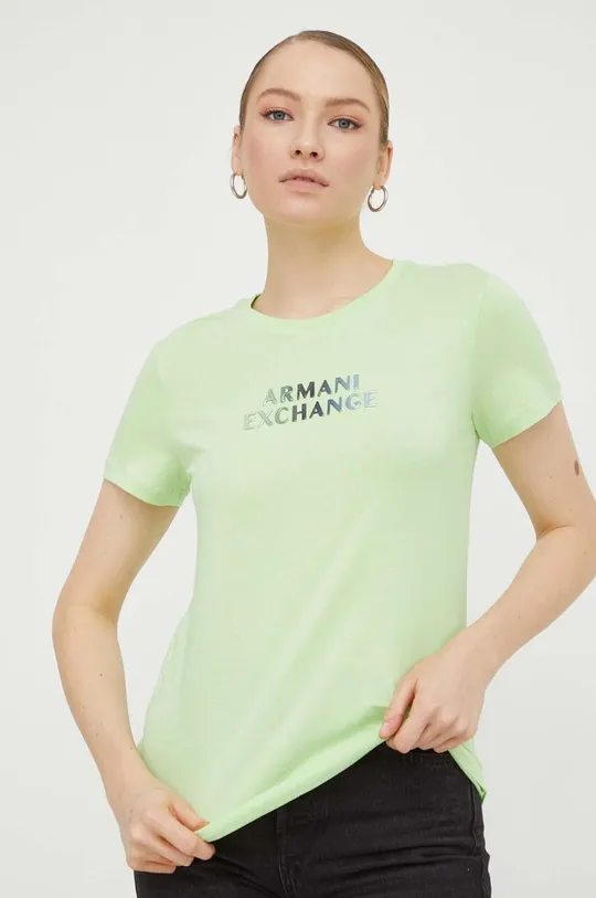 zelena Bombažna kratka majica Armani Exchange Ženski