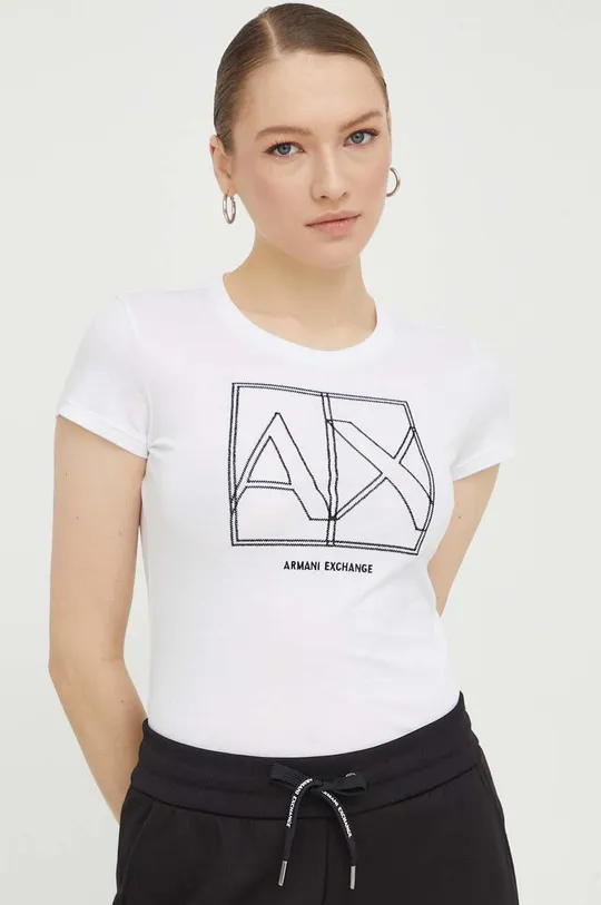 biały Armani Exchange t-shirt bawełniany Damski