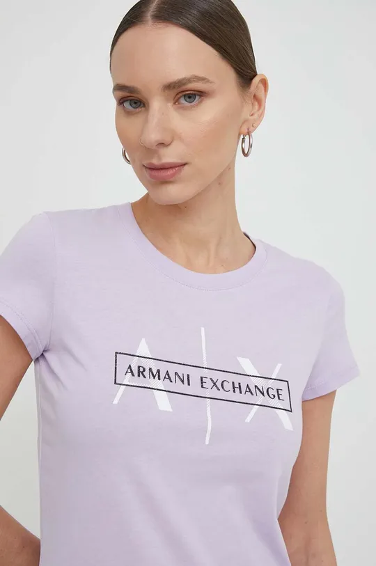 μωβ Βαμβακερό μπλουζάκι Armani Exchange Γυναικεία