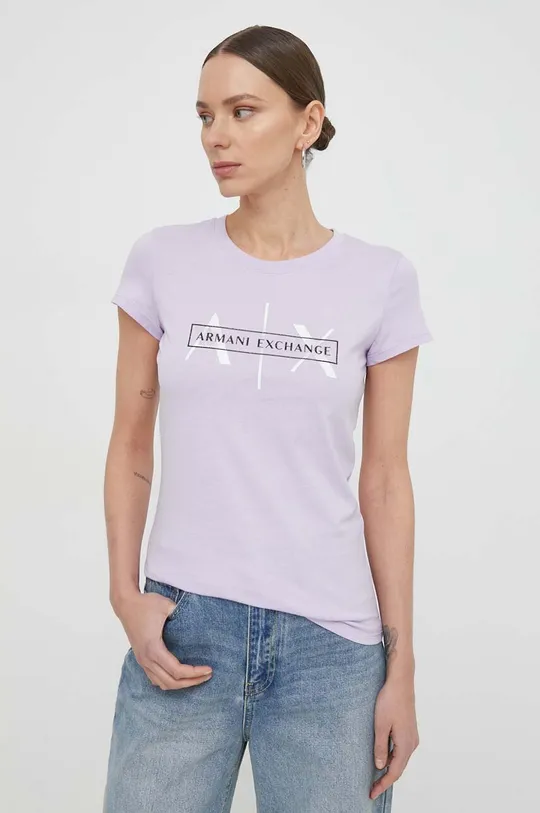 Βαμβακερό μπλουζάκι Armani Exchange μωβ