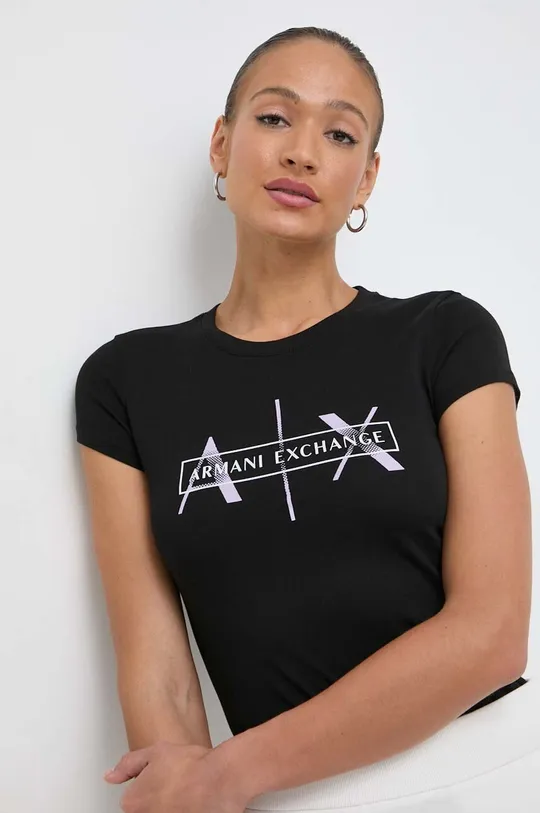 czarny Armani Exchange t-shirt bawełniany Damski