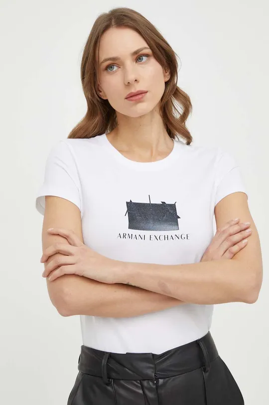 bijela Majica kratkih rukava Armani Exchange Ženski
