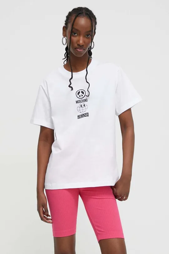 белый Хлопковая футболка Moschino Jeans