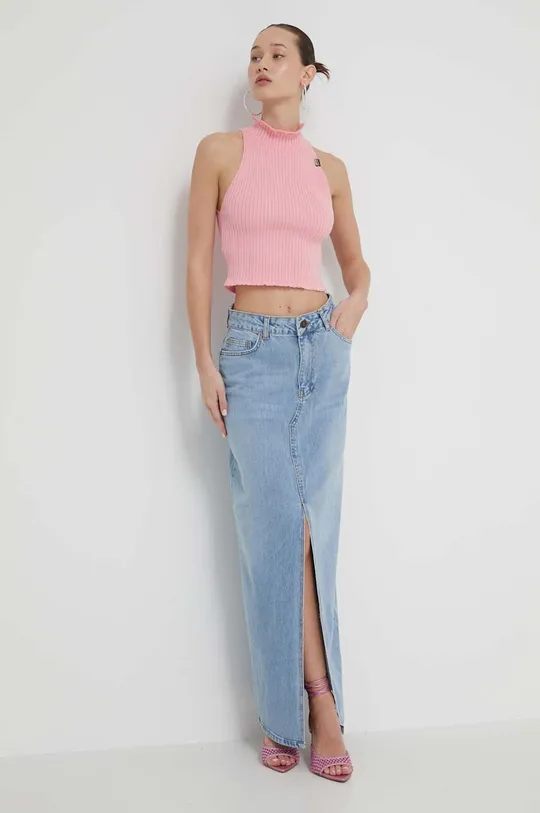 Βαμβακερό πουλόβερ Moschino Jeans ροζ