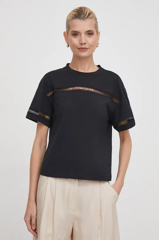 μαύρο Βαμβακερό μπλουζάκι Emporio Armani Γυναικεία