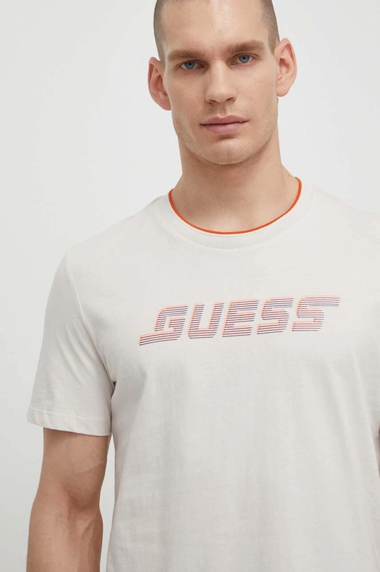 beżowy Guess t-shirt bawełniany EGBERT Męski