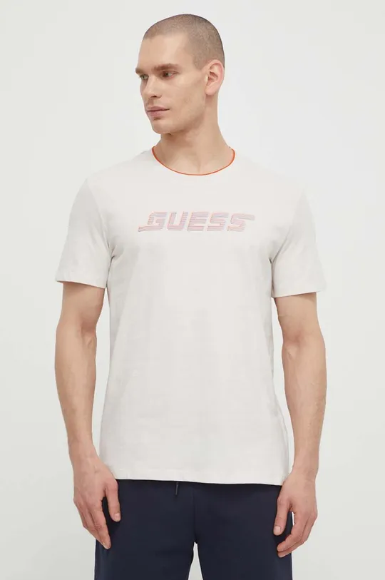 beżowy Guess t-shirt bawełniany EGBERT