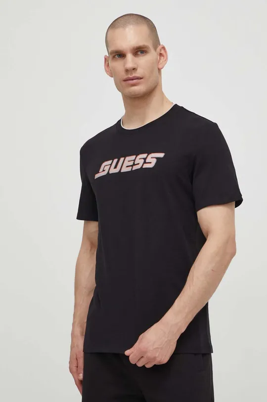 črna Bombažna kratka majica Guess EGBERT Moški