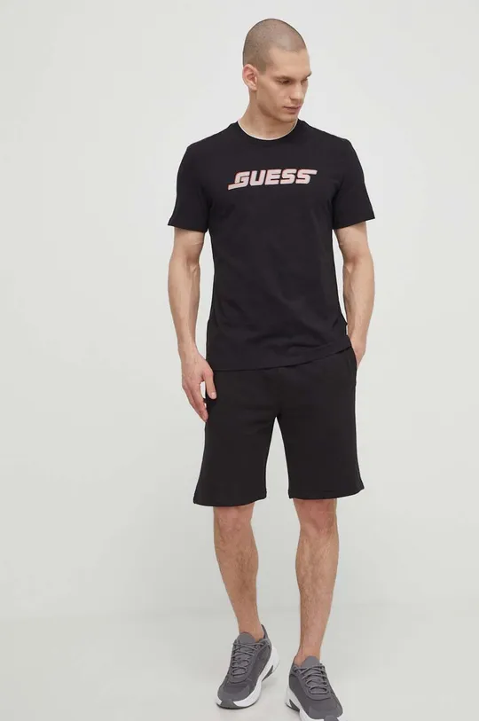 Bombažna kratka majica Guess EGBERT črna