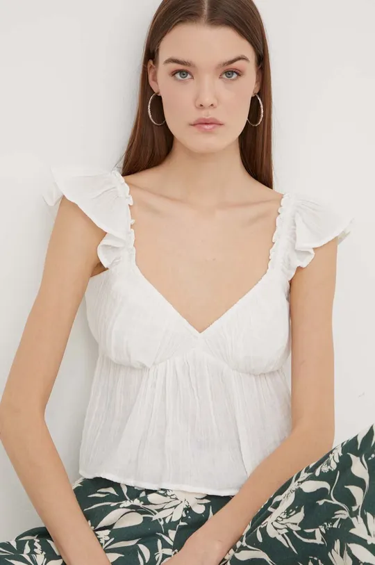 λευκό Βαμβακερή μπλούζα Hollister Co. Γυναικεία