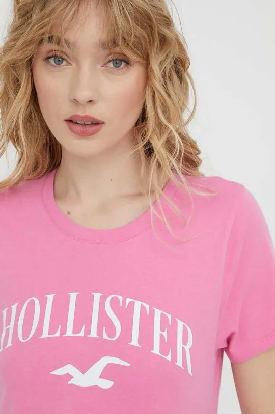 Βαμβακερό μπλουζάκι Hollister Co. 3-pack ροζ