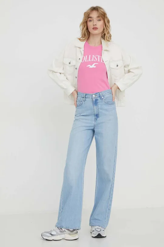 różowy Hollister Co. t-shirt bawełniany 3-pack
