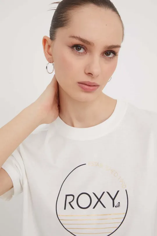белый Хлопковая футболка Roxy Женский