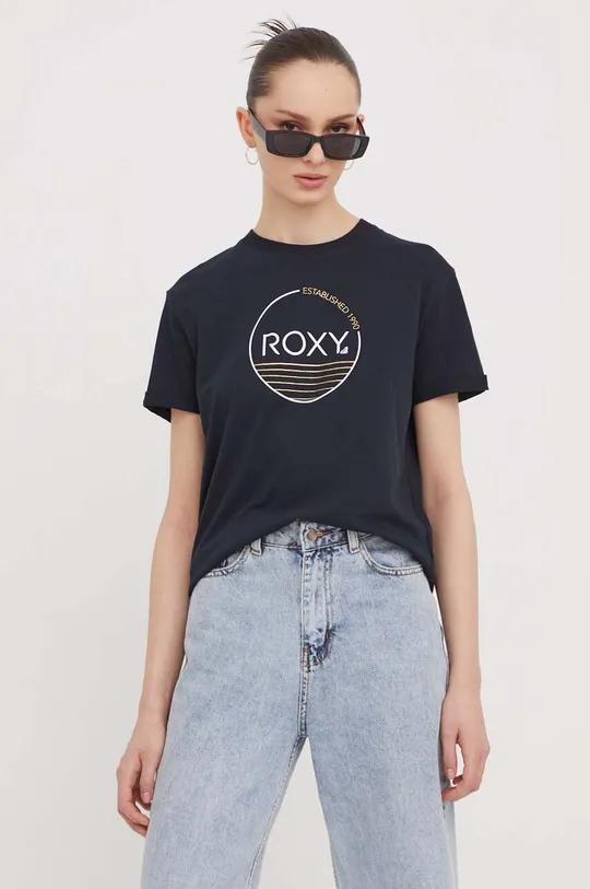 чёрный Хлопковая футболка Roxy Женский