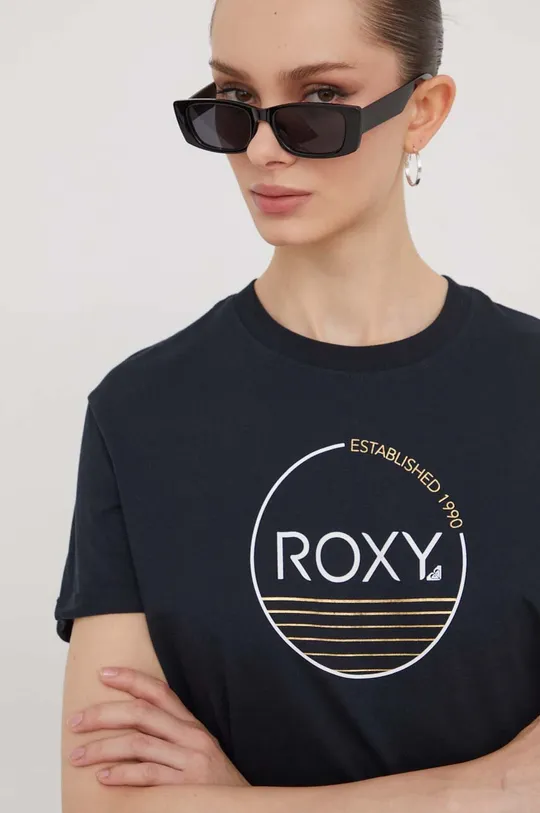 μαύρο Βαμβακερό μπλουζάκι Roxy Shadow Original