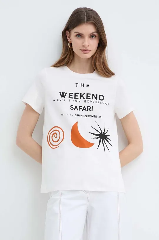 beżowy Weekend Max Mara t-shirt bawełniany Damski