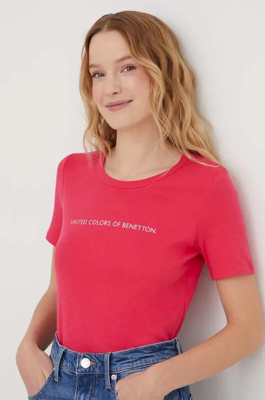 Хлопковая футболка United Colors of Benetton розовый