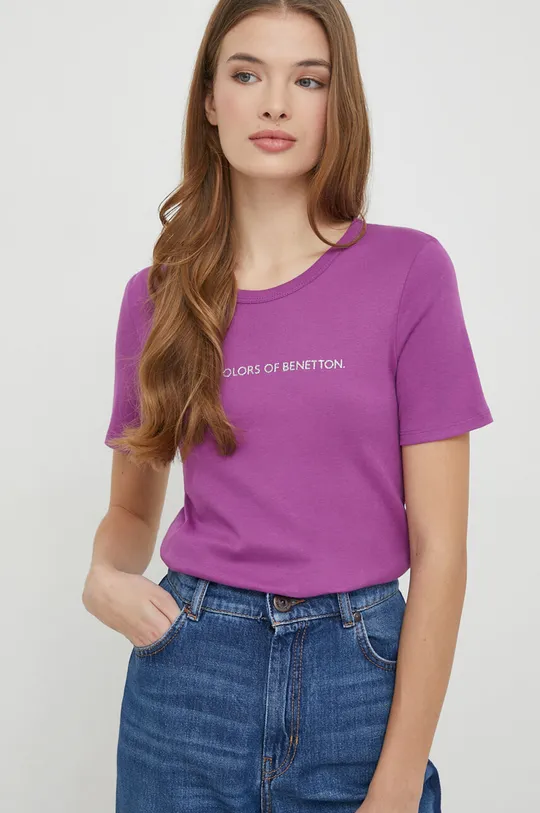fioletowy United Colors of Benetton t-shirt bawełniany Damski