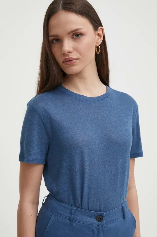 niebieski United Colors of Benetton t-shirt lniany Damski
