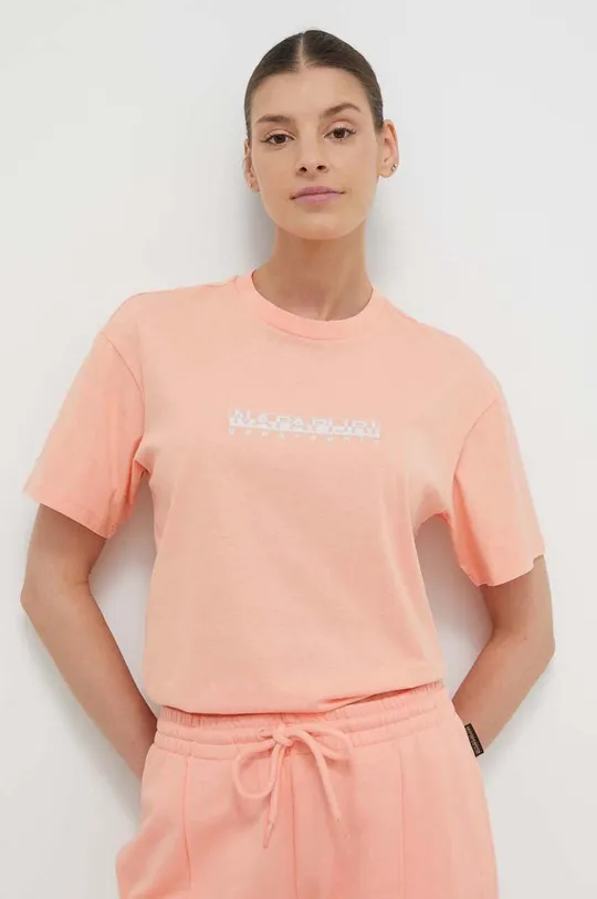 πορτοκαλί Βαμβακερό μπλουζάκι Napapijri S-Box Γυναικεία
