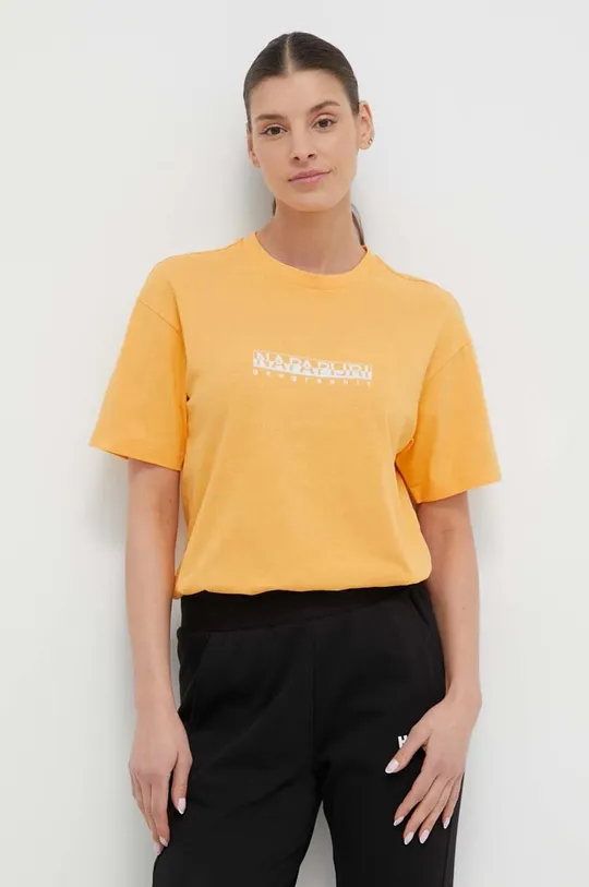 κίτρινο Βαμβακερό μπλουζάκι Napapijri S-Box Γυναικεία