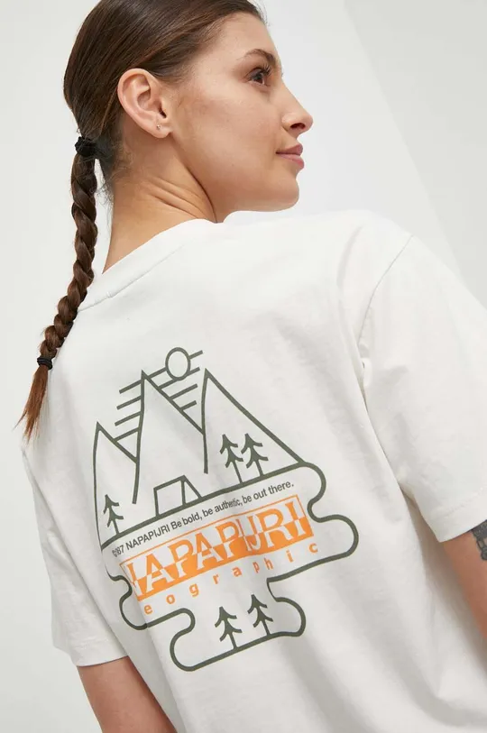 μπεζ Βαμβακερό μπλουζάκι Napapijri S-Faber Γυναικεία