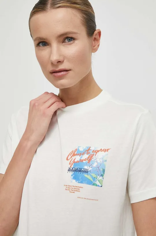 beżowy Napapijri t-shirt bawełniany S-Yukon Damski