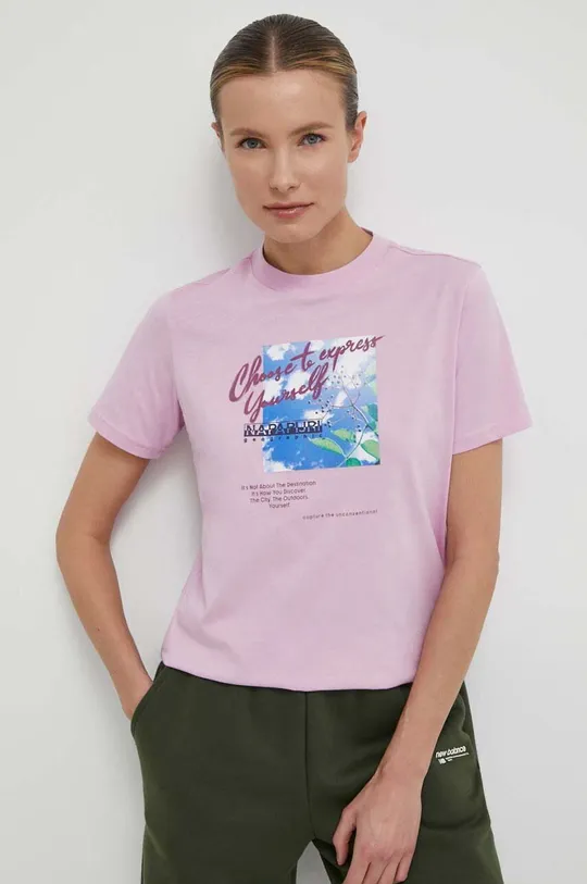 różowy Napapijri t-shirt bawełniany S-Yukon Damski