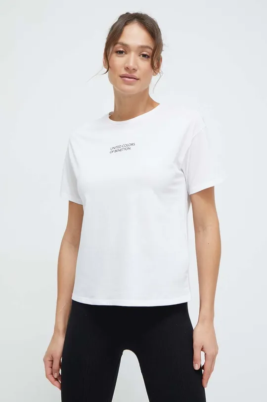 biały United Colors of Benetton t-shirt lounge bawełniany Damski