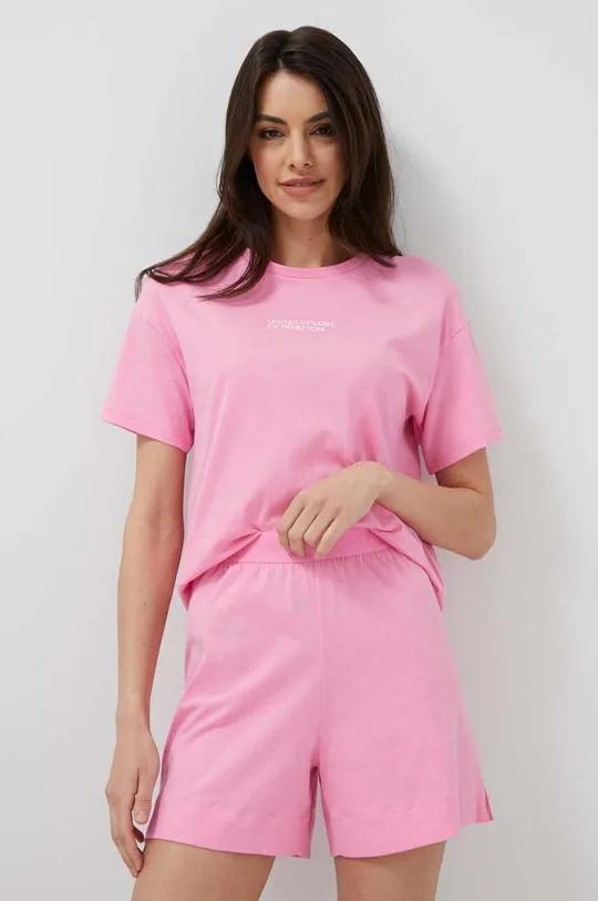 ροζ Βαμβακερό t-shirt United Colors of Benetton Γυναικεία